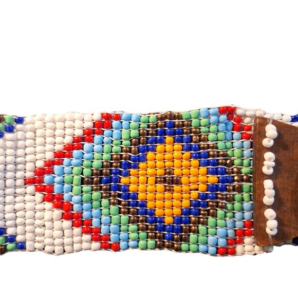 Handmaid Glass Beaded Elastic Belt Wide Waistband Boho Bohemian - Picture 4 of 5